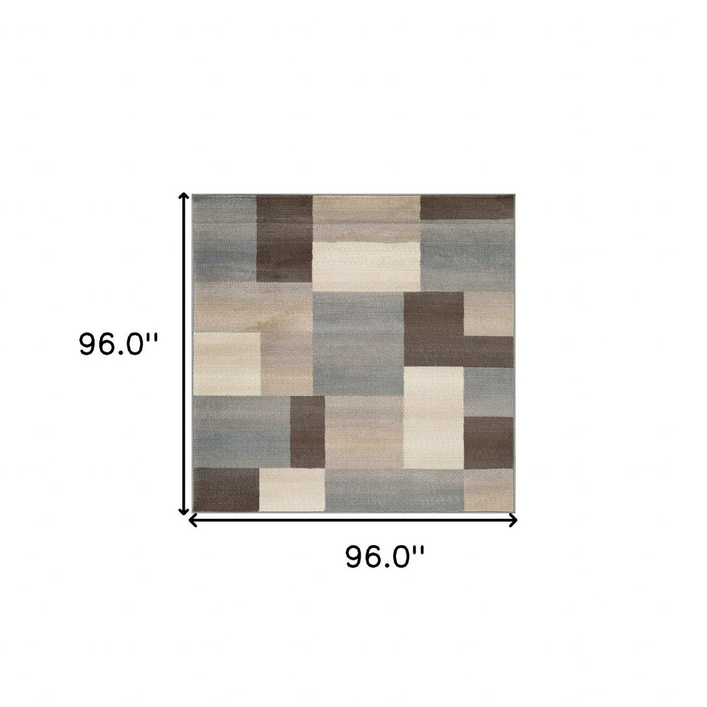 8' Square Grey Square Patchwork Power Loom Stain Resistant Area Rug - Homeroots - Flyclothing LLC