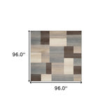 8' Square Grey Square Patchwork Power Loom Stain Resistant Area Rug - Homeroots - Flyclothing LLC