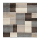 8' Square Grey-Brown Square Patchwork Power Loom Stain Resistant Area Rug - Homeroots - Flyclothing LLC