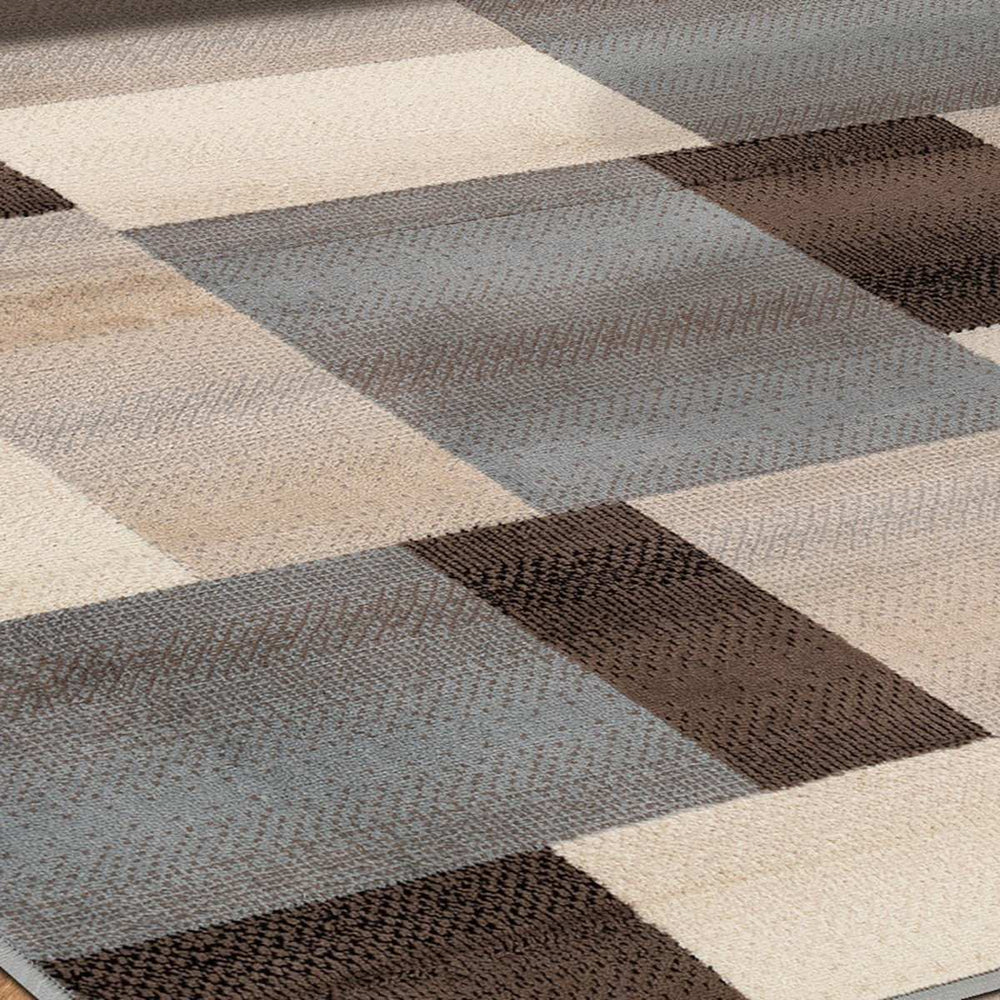 8' Square Grey-Brown Square Patchwork Power Loom Stain Resistant Area Rug - Homeroots - Flyclothing LLC