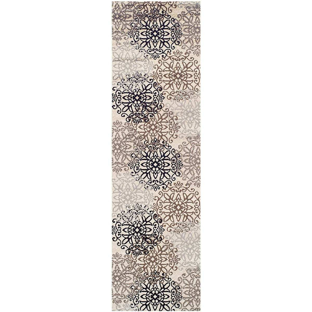 12' Tan Gray And Black Floral Medallion Stain Resistant Runner Rug - Homeroots - Flyclothing LLC