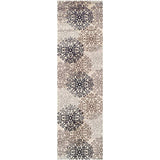 8' Tan Gray And Black Floral Medallion Stain Resistant Runner Rug - Homeroots - Flyclothing LLC
