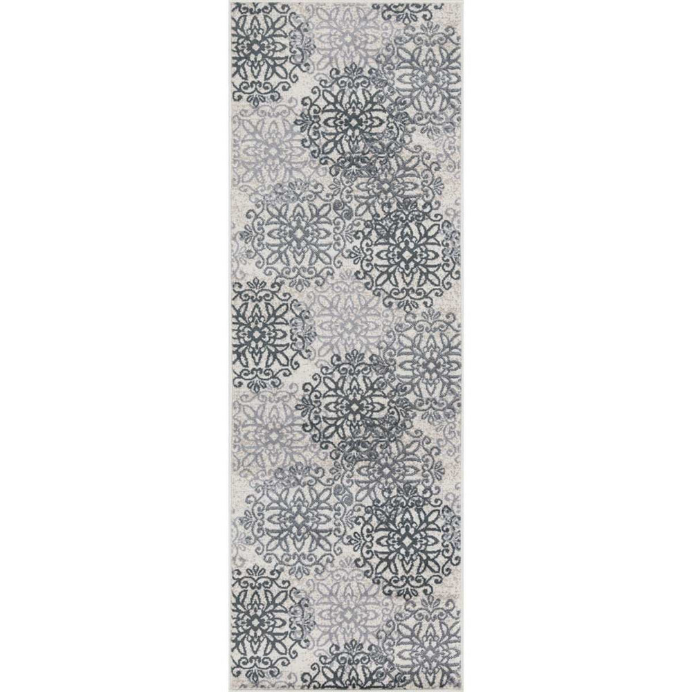 8' Oatmeal And Gray Medallion Power Loom Stain Resistant Runner Rug - Homeroots - Flyclothing LLC