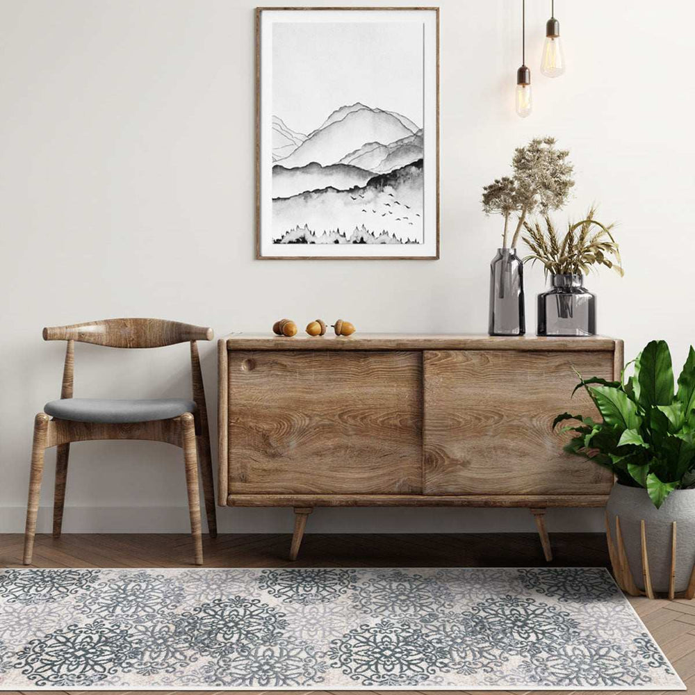 8' Oatmeal And Gray Medallion Power Loom Stain Resistant Runner Rug - Homeroots - Flyclothing LLC