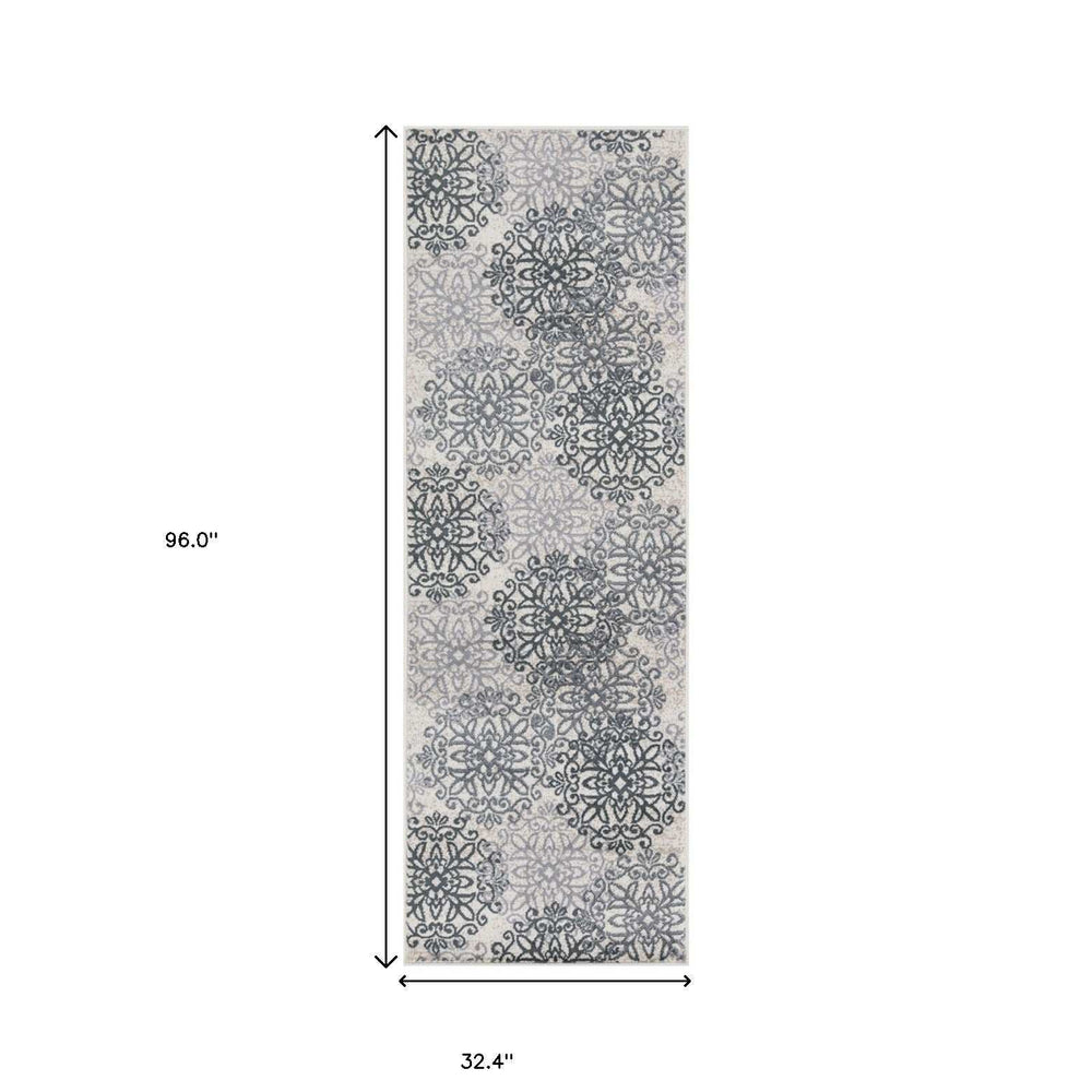 8' Oatmeal And Gray Medallion Power Loom Stain Resistant Runner Rug - Homeroots - Flyclothing LLC