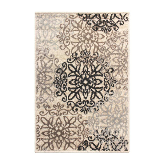 2' X 3' Tan Gray And Black Floral Medallion Stain Resistant Area Rug - Homeroots - Flyclothing LLC