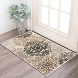 2' X 3' Tan Gray And Black Floral Medallion Stain Resistant Area Rug - Homeroots - Flyclothing LLC