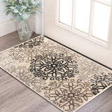 2' X 3' Tan Gray And Black Floral Medallion Stain Resistant Area Rug - Homeroots - Flyclothing LLC