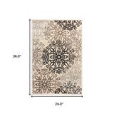 2' X 3' Tan Gray And Black Floral Medallion Stain Resistant Area Rug - Homeroots - Flyclothing LLC