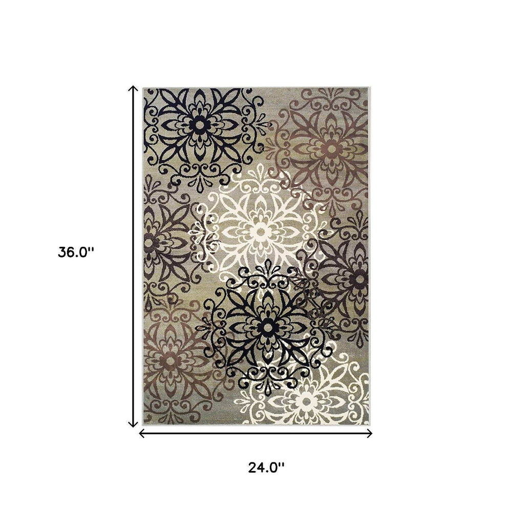 2' X 3' Blue And Gray Medallion Power Loom Stain Resistant Area Rug - Homeroots - Flyclothing LLC