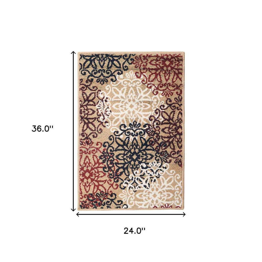 2' X 3' Gold And Gray Medallion Power Loom Stain Resistant Area Rug - Homeroots - Flyclothing LLC