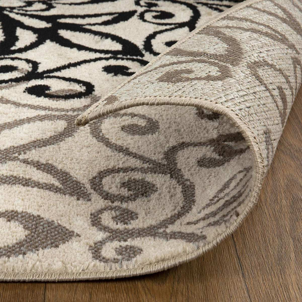 5' Square Tan Gray And Black Square Floral Medallion Stain Resistant Area Rug - Homeroots - Flyclothing LLC