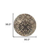 8' Round Tan Gray And Black Round Floral Medallion Stain Resistant Area Rug - Homeroots - Flyclothing LLC