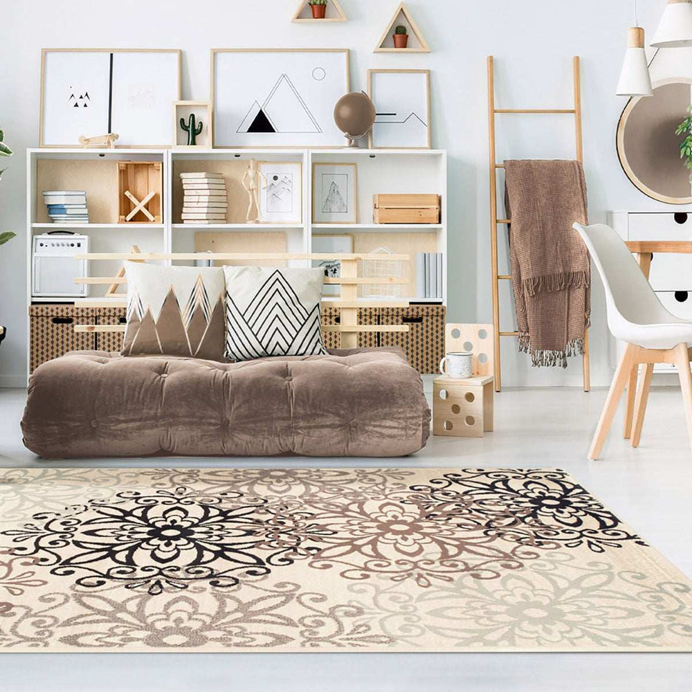 9' X 12' Beige Medallion Power Loom Stain Resistant Area Rug - Homeroots - Flyclothing LLC