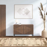 8' Beige Damask Power Loom Distressed Stain Resistant Runner Rug - Homeroots - Flyclothing LLC