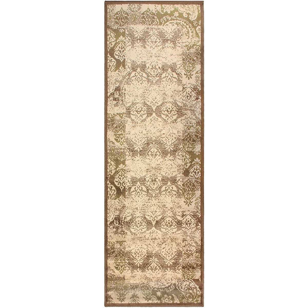 8' Brown Damask Power Loom Distressed Stain Resistant Runner Rug - Homeroots - Flyclothing LLC