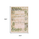 2' X 3' Beige Damask Power Loom Distressed Stain Resistant Area Rug - Homeroots - Flyclothing LLC