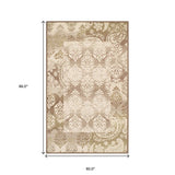 5' X 8' Brown Damask Power Loom Distressed Stain Resistant Area Rug - Homeroots - Flyclothing LLC