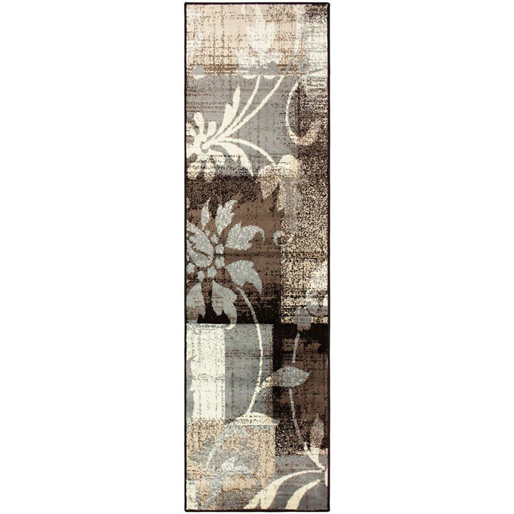 10' Beige And Gray Floral Power Loom Distressed Stain Resistant Runner Rug - Homeroots - Flyclothing LLC