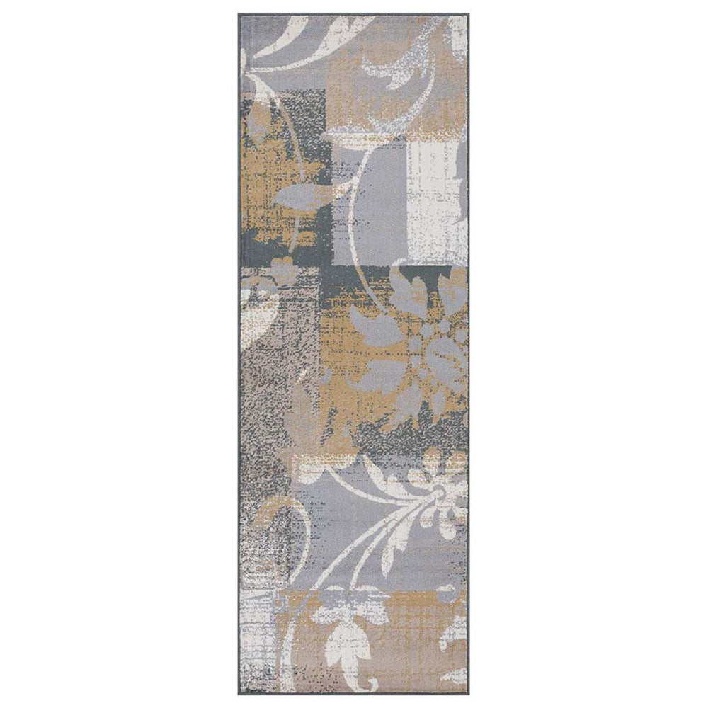 10' Beige And Gray Floral Power Loom Distressed Stain Resistant Runner Rug - Homeroots - Flyclothing LLC