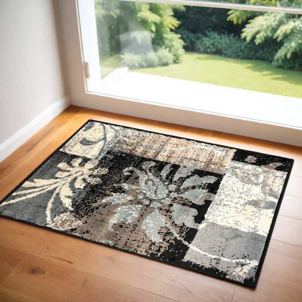 2' X 3' Beige And Gray Floral Power Loom Distressed Stain Resistant Area Rug - Homeroots - Flyclothing LLC