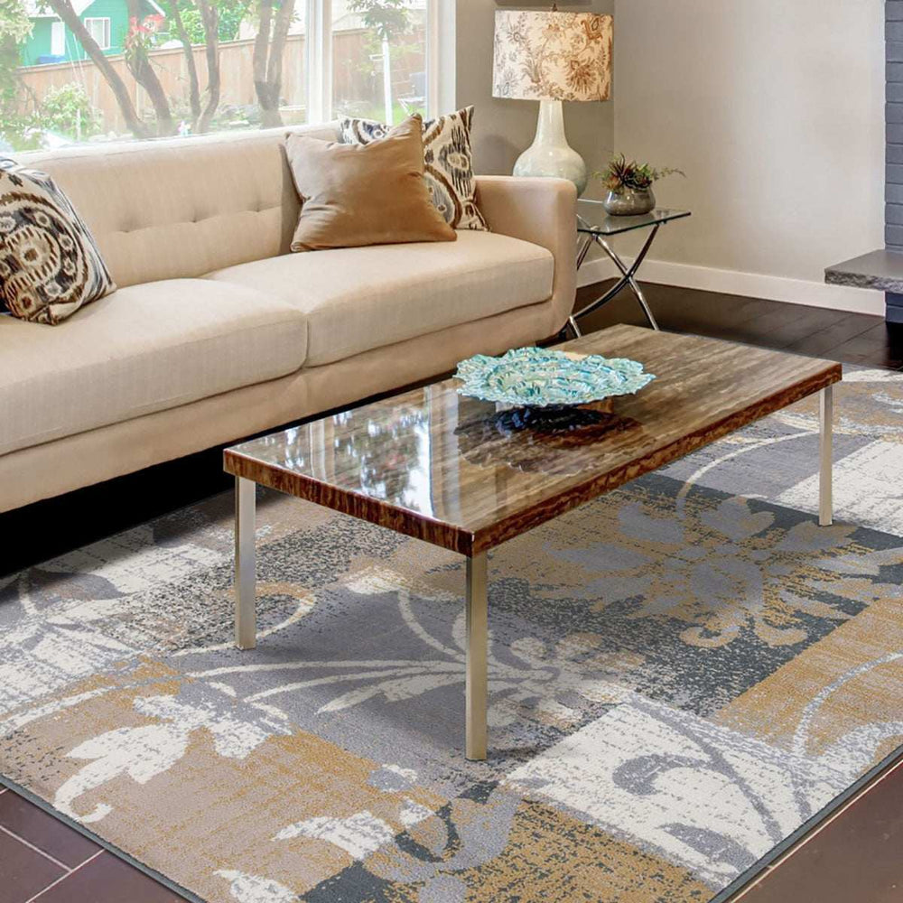 5' X 8' Beige And Gray Floral Power Loom Distressed Stain Resistant Area Rug - Homeroots - Flyclothing LLC