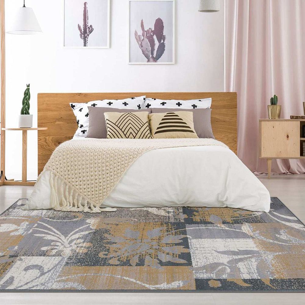 5' X 8' Beige And Gray Floral Power Loom Distressed Stain Resistant Area Rug - Homeroots - Flyclothing LLC