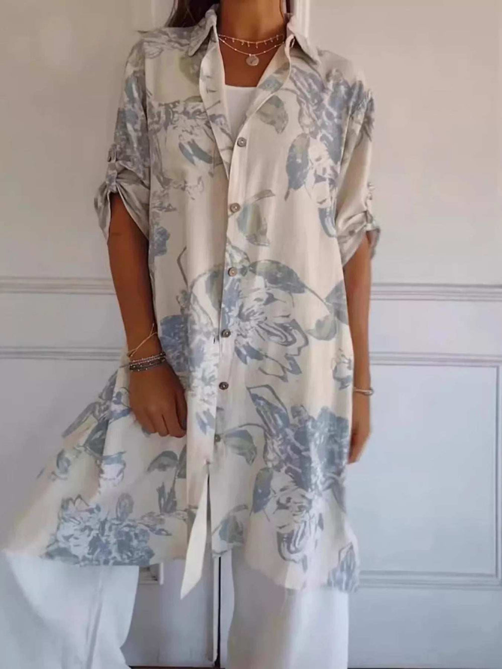 Full Size Floral Print Button-Up Shirt Dress Plus Size - Trendsi - Flyclothing LLC