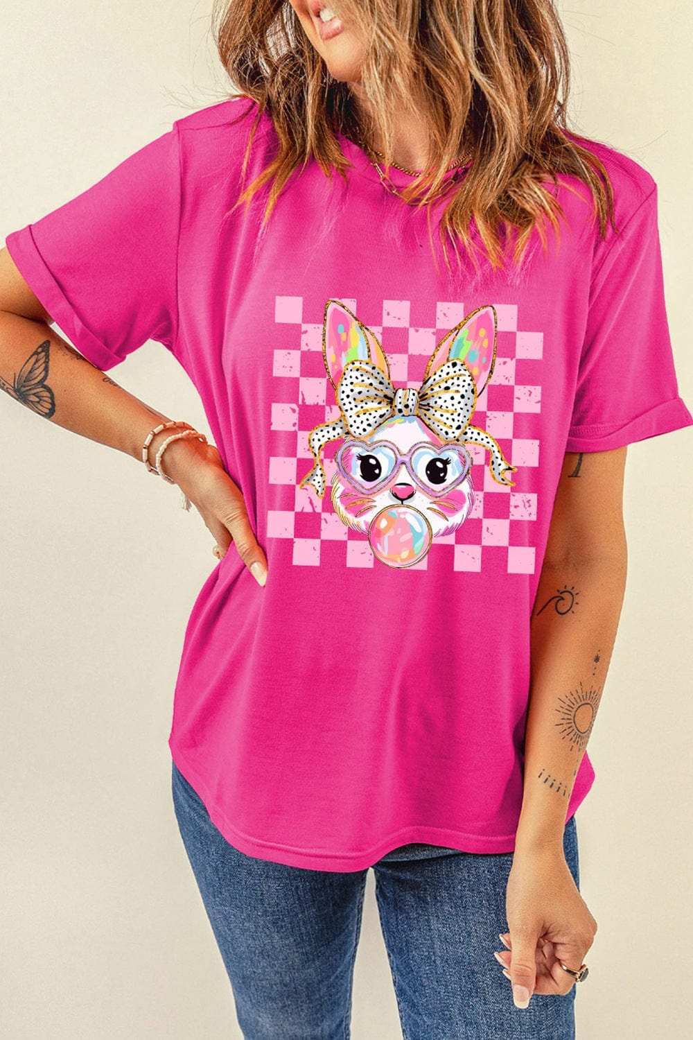 Rabbit Graphic Round Neck Short Sleeve T-Shirt - Trendsi - Flyclothing LLC