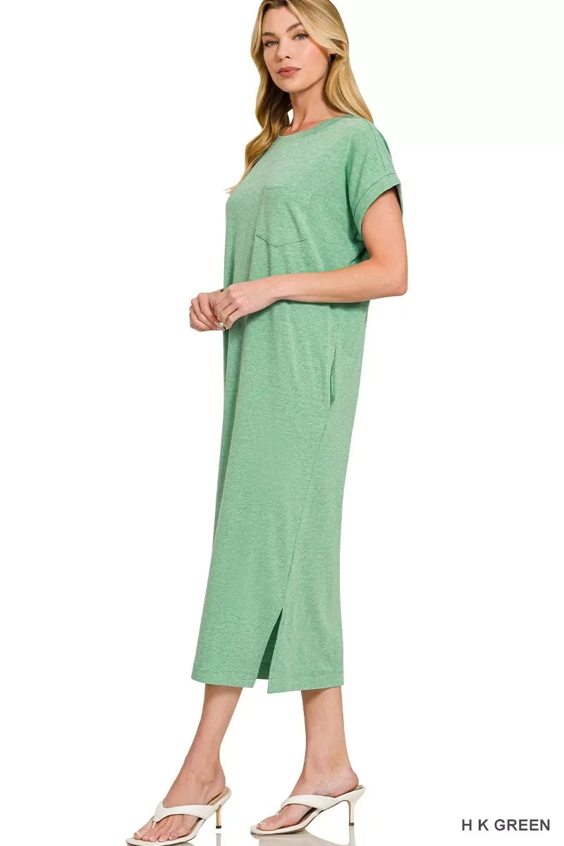 Zenana Round Neck Short Sleeve Midi Dress - Trendsi - Flyclothing LLC