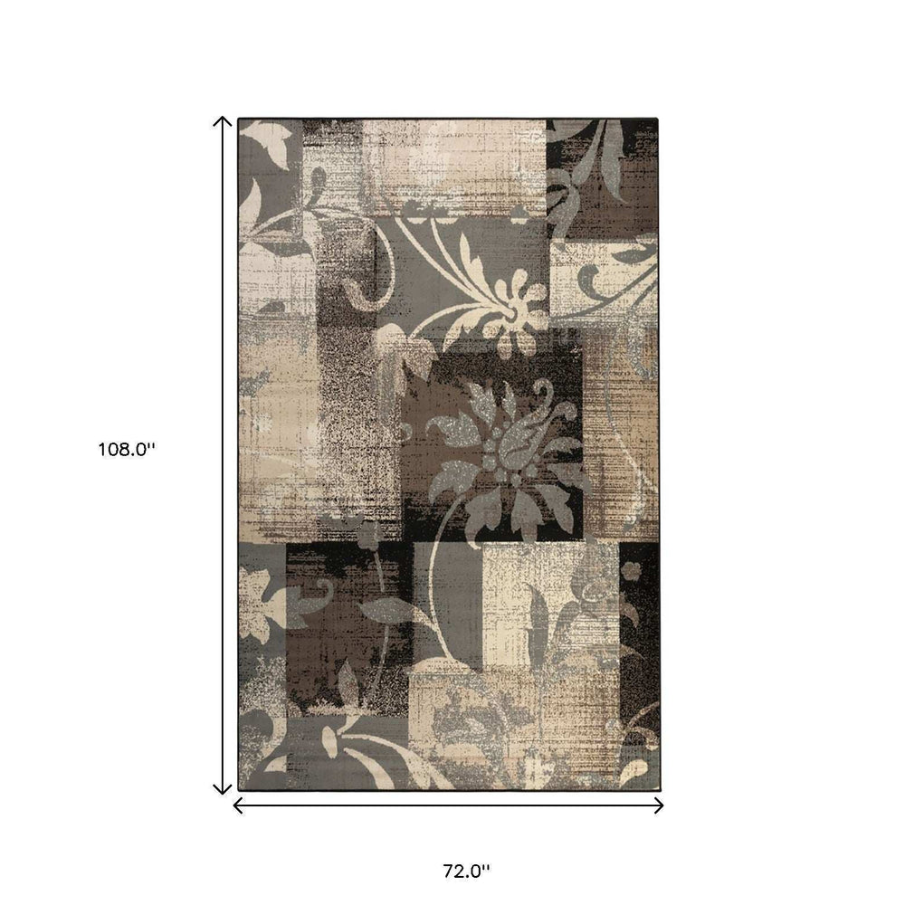 6' X 9' Beige And Gray Floral Power Loom Distressed Stain Resistant Area Rug - Homeroots - Flyclothing LLC