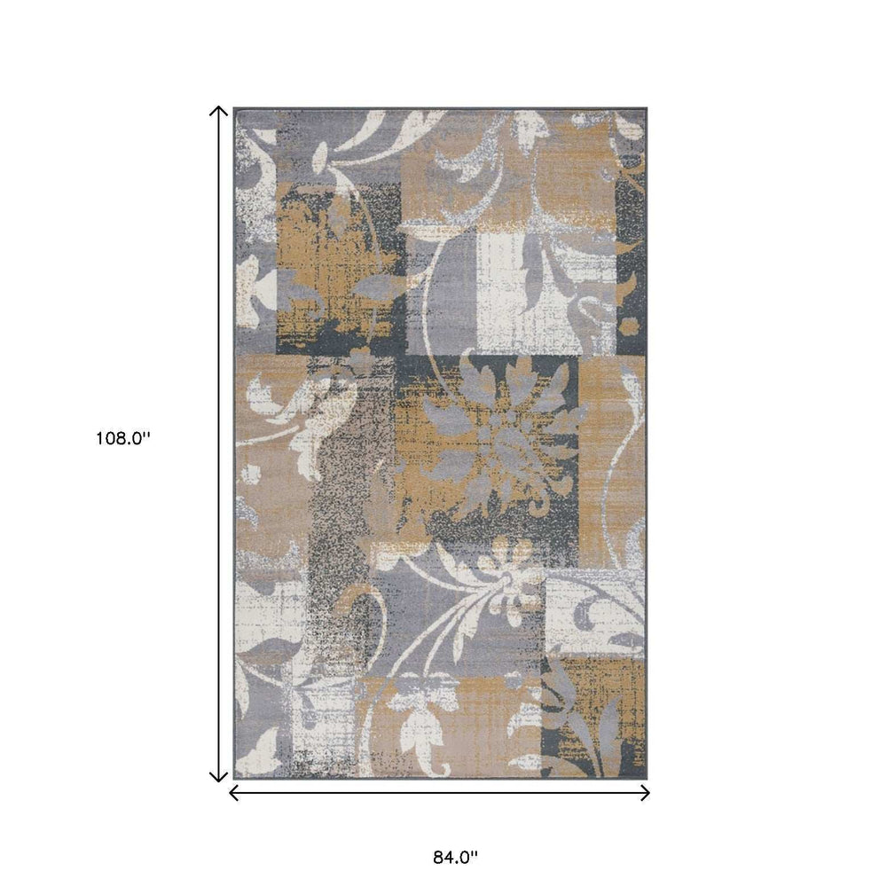 7' X 9' Beige And Gray Floral Power Loom Distressed Stain Resistant Area Rug - Homeroots - Flyclothing LLC