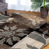 8' Beige Brown and Gray Floral Distressed Round Rug - Homeroots - Flyclothing LLC