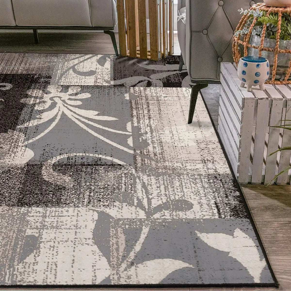 8' X 10' Beige And Gray Floral Power Loom Distressed Stain Resistant Area Rug - Homeroots - Flyclothing LLC
