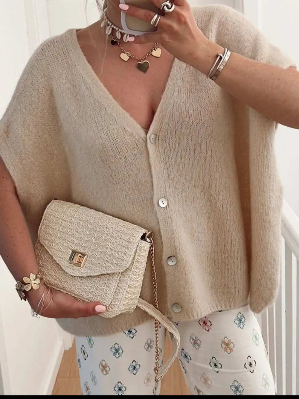 V-Neck Button Up Short Sleeve Cardigan - Trendsi - Flyclothing LLC