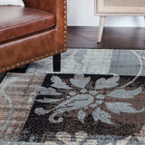 8' Square Beige And Gray Square Floral Power Loom Distressed Stain Resistant Area Rug - Homeroots - Flyclothing LLC