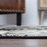 8' Square Beige And Gray Square Floral Power Loom Distressed Stain Resistant Area Rug - Homeroots - Flyclothing LLC