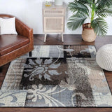 8' Square Beige And Gray Square Floral Power Loom Distressed Stain Resistant Area Rug - Homeroots - Flyclothing LLC