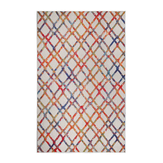 7' X 9' Cream Geometric Stain Resistant Non Skid Indoor Outdoor Area Rug - Homeroots - Flyclothing LLC