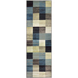 8' Blue And Teal Geometric Power Loom Stain Resistant Runner Rug - Homeroots - Flyclothing LLC