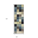 8' Blue And Teal Geometric Power Loom Stain Resistant Runner Rug - Homeroots - Flyclothing LLC