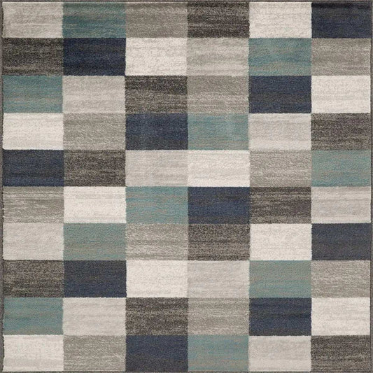5' X 8' Teal And Gray Geometric Power Loom Stain Resistant Area Rug - Homeroots - Flyclothing LLC
