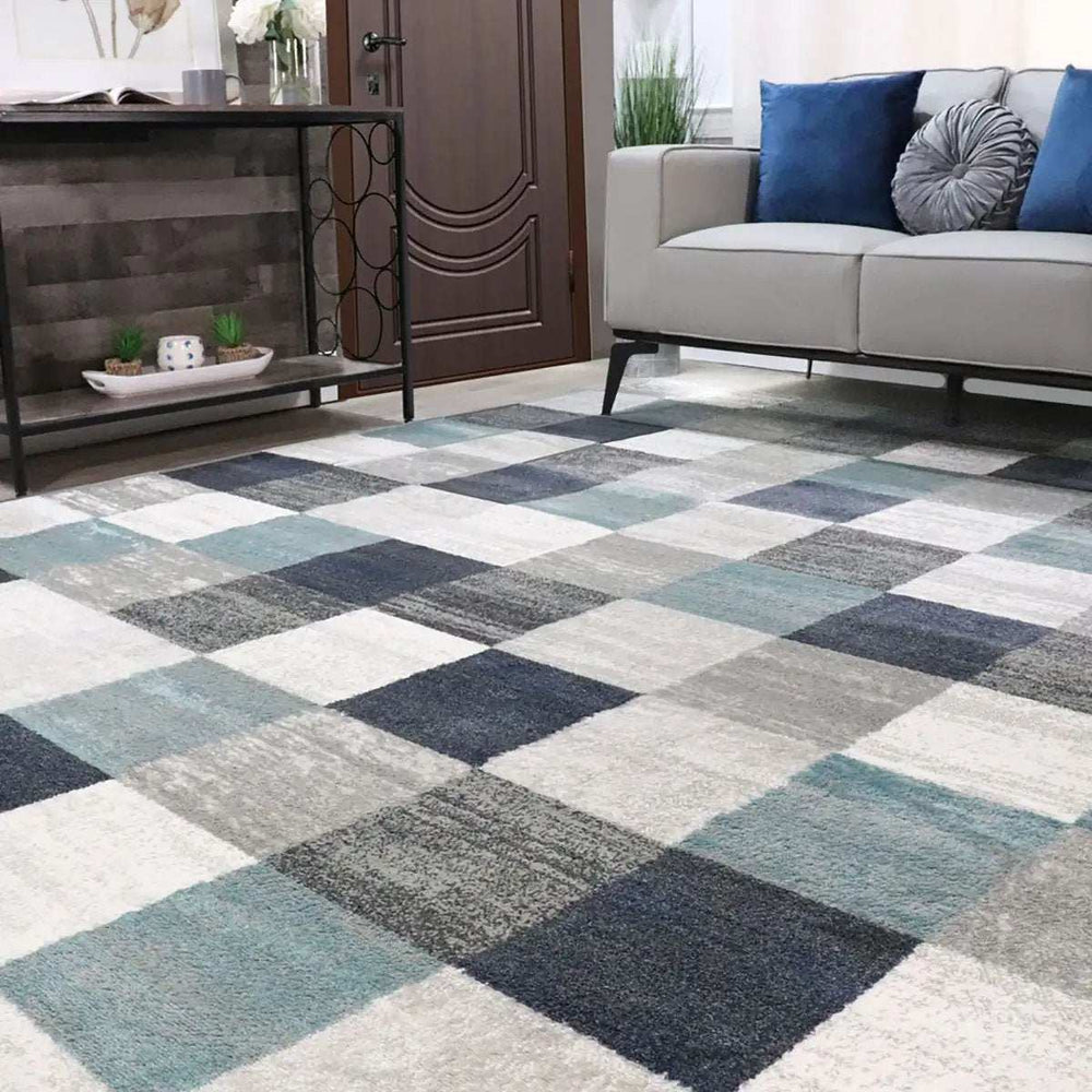 5' X 8' Teal And Gray Geometric Power Loom Stain Resistant Area Rug - Homeroots - Flyclothing LLC