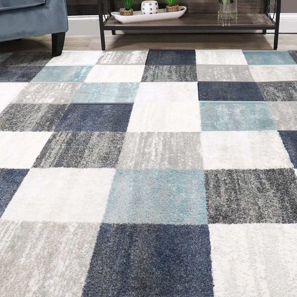 5' X 8' Teal And Gray Geometric Power Loom Stain Resistant Area Rug - Homeroots - Flyclothing LLC