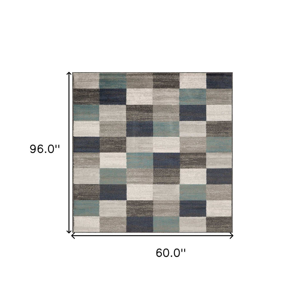 5' X 8' Teal And Gray Geometric Power Loom Stain Resistant Area Rug - Homeroots - Flyclothing LLC