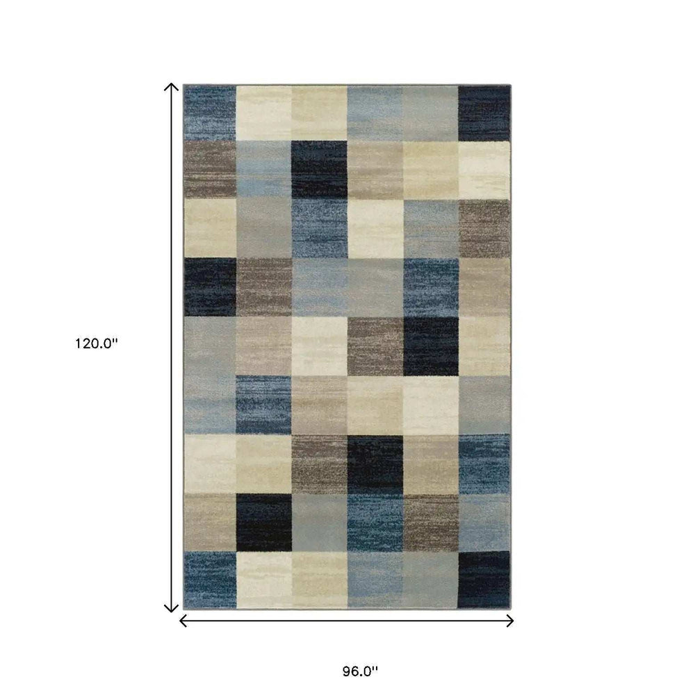 8' X 10' Blue And Teal Geometric Power Loom Stain Resistant Area Rug - Homeroots - Flyclothing LLC