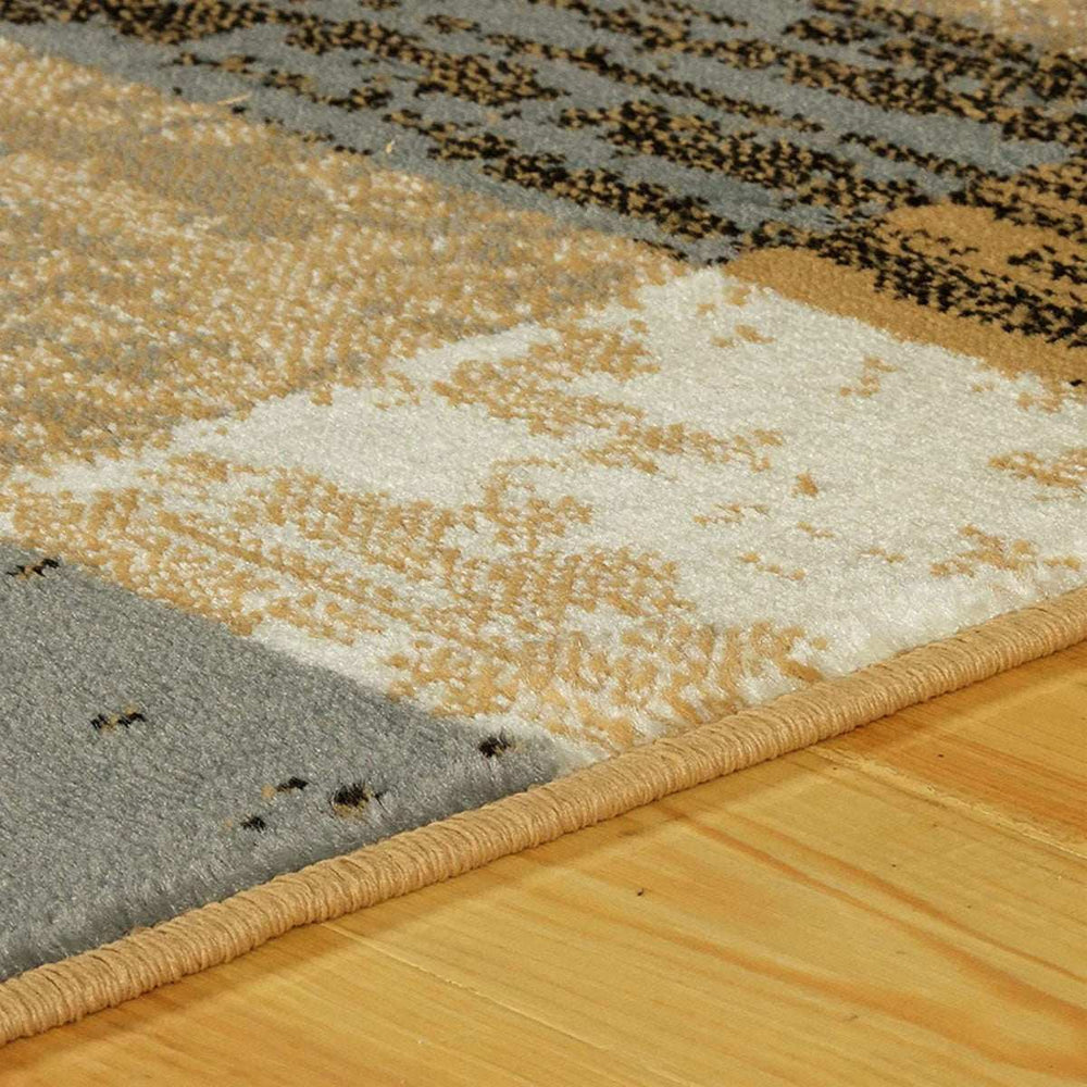 10' Light Blue-Beige Patchwork Power Loom Stain Resistant Runner Rug - Homeroots - Flyclothing LLC