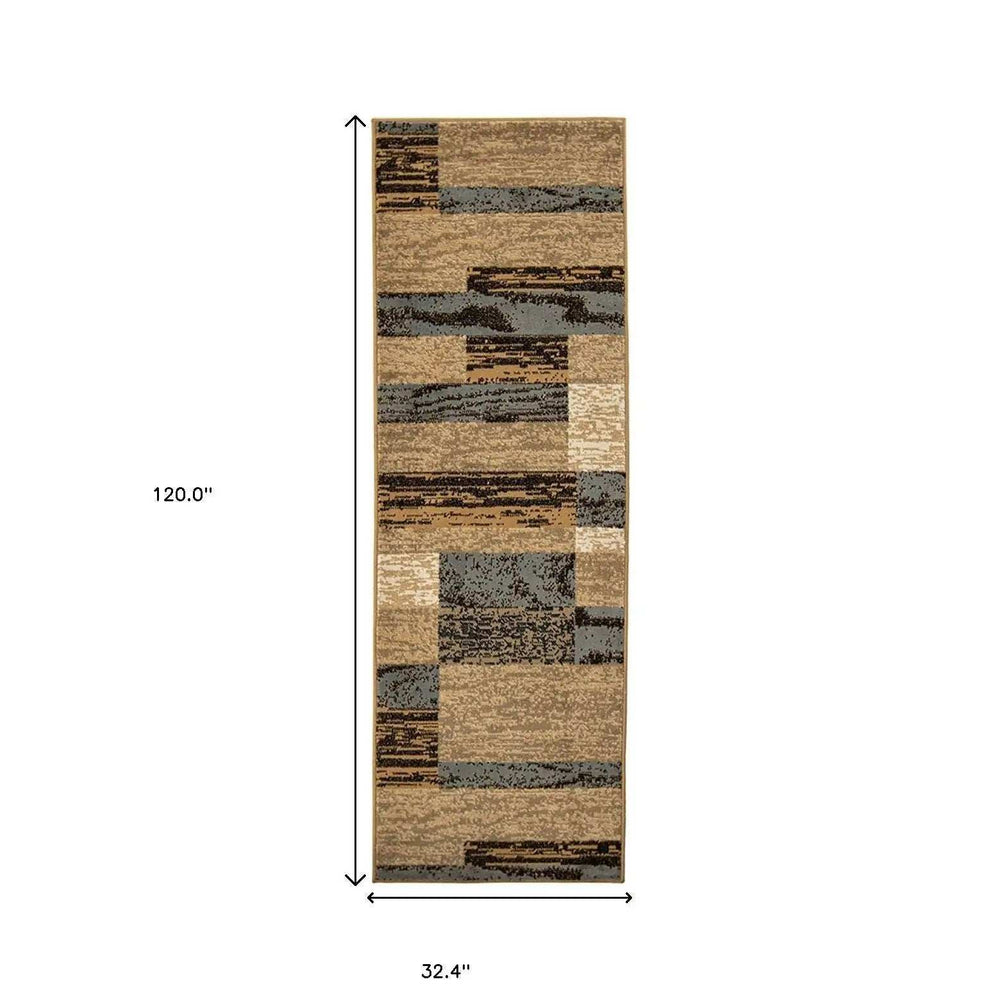 10' Light Blue-Beige Patchwork Power Loom Stain Resistant Runner Rug - Homeroots - Flyclothing LLC