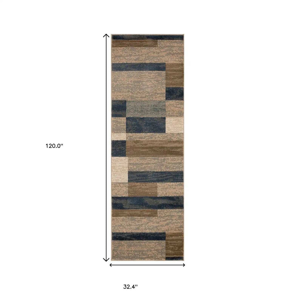 10' Midnight Navy Patchwork Power Loom Stain Resistant Runner Rug - Homeroots - Flyclothing LLC