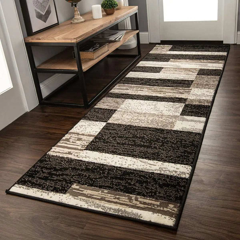 12' Chocolate Patchwork Power Loom Runner Rug - Homeroots - Flyclothing LLC
